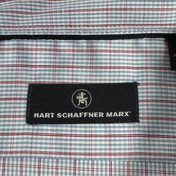 HART SCHAFFNER MARX SHORT SLEEVE DRESS SHIRT XL RED, BLUE AND WHITE - Picture 4 of 12